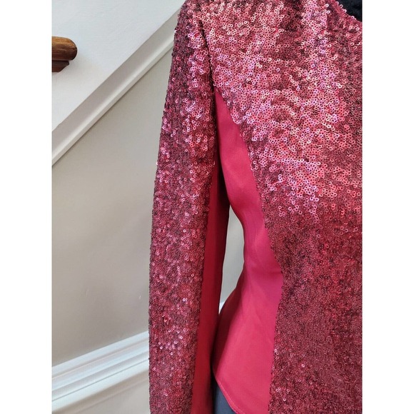 Basler Women's Red Sequin Long Sleeve Casual Full Zip Front Jacket Size 38 M - Picture 4 of 13